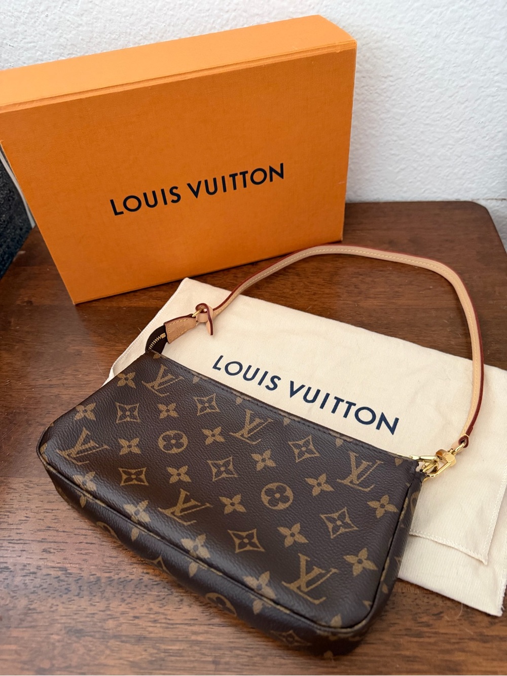 Louis Vuitton Brown Monogram Mini Pochette with Vachetta Strap